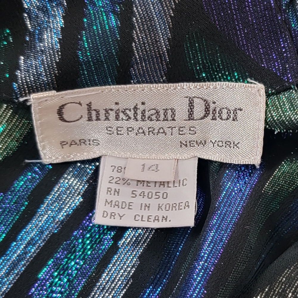 Christian Dior 80s Vintg Semi Sheer Blouse Womens 14 Black Multi Metallic Retro - Picture 8 of 13